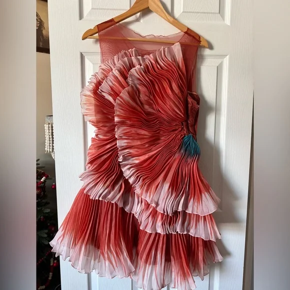 Anthropologie Geisha Designs 3D Floral Asymmetrical Mini Dress size Medium